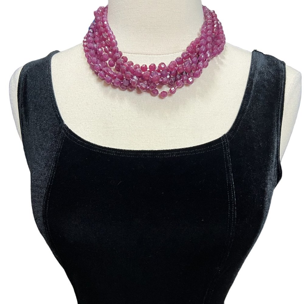Short purple stranded necklace